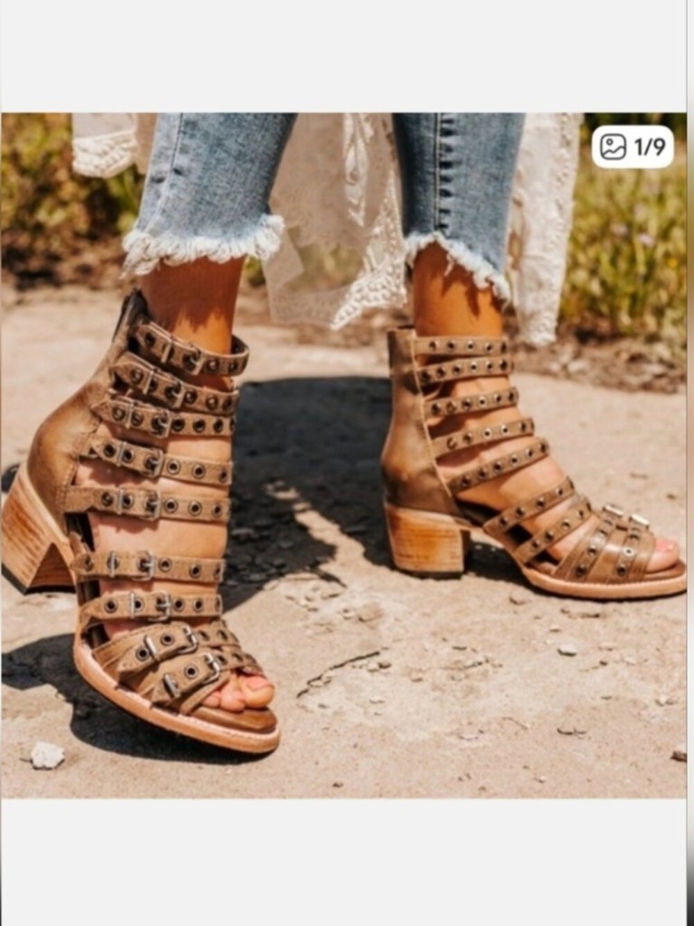 Freebird Casandra Tan Leather Gladiator Block Heel Sandals size 8